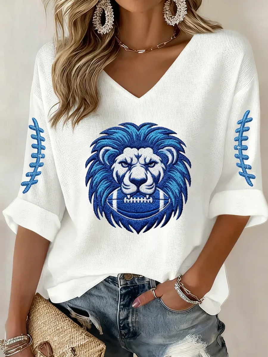 Women'S Football  Print Waffle  Top