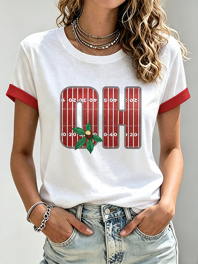 Women'S Rugby Printed Round Neck T-Shirt