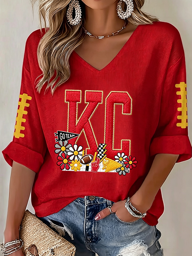 Women'S Football  Print Waffle  Top