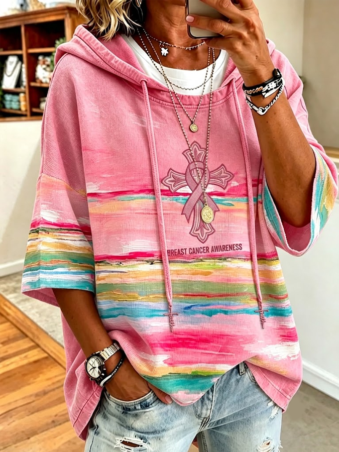 Female Breast Cancer Theme Pink Oversized Hoodie