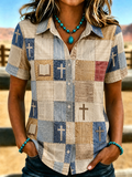 Women'S Retro Geometric Cross Lapel Shirt