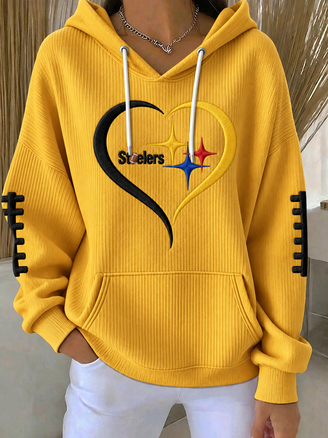 Women'S Football Print Hooded Sweatshirt