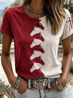 Women's Western Style Animal Cross Round Neck T-Shirt