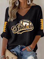 Women's Football Printed V-Neck T-Shirt