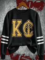 Women'S Football Sports Striped Round Neck Sweatshirt