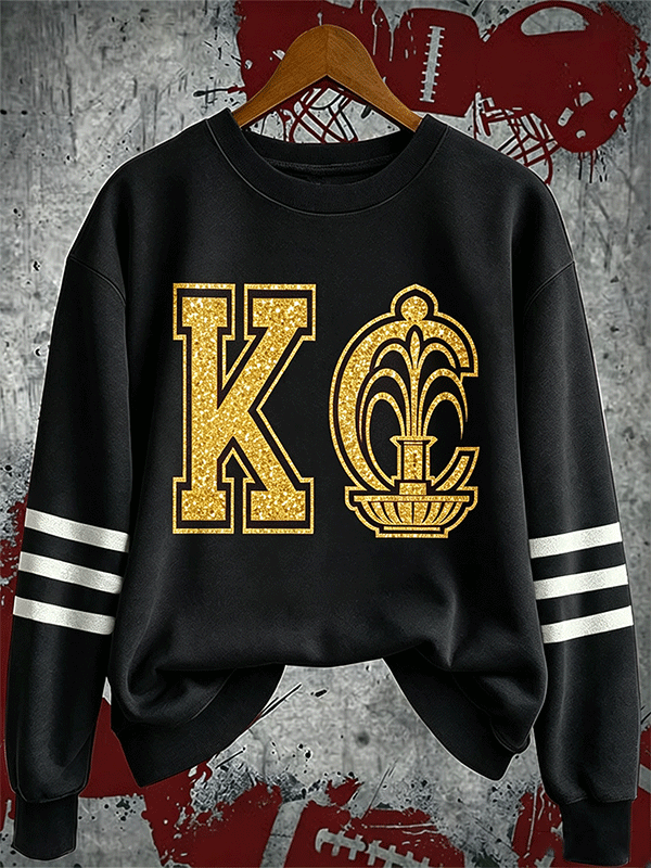 Women'S Football Sports Striped Round Neck Sweatshirt