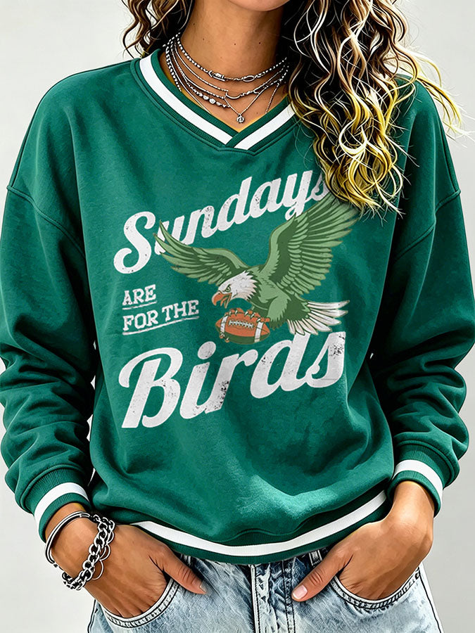 Women's Football Print V-Neck Color Block Sweatshirt