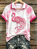 Retro Pink Patterned Casual Short-Sleeved T-Shirt