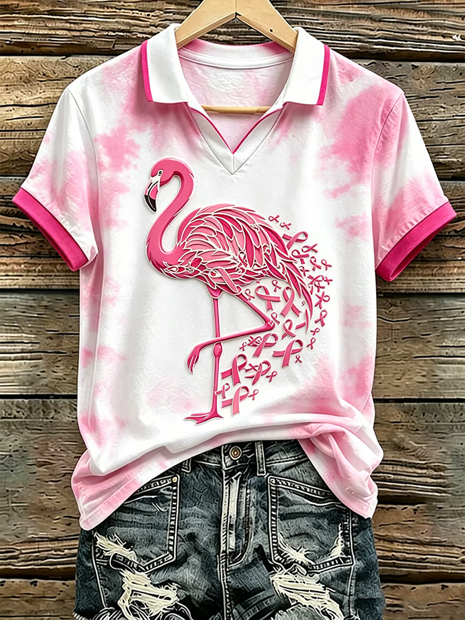 Retro Pink Patterned Casual Short-Sleeved T-Shirt