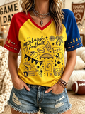 Women's Football Fan Printed Print Casual V-Neck Tee