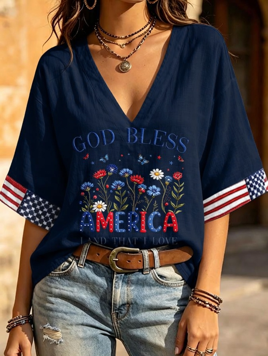 Women'S Retro Independence Day Flower Flag