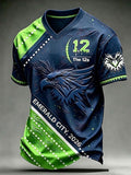 Men's Seattle Football Printed Vintage Fashion Loose Short Sleeve T-Shirt