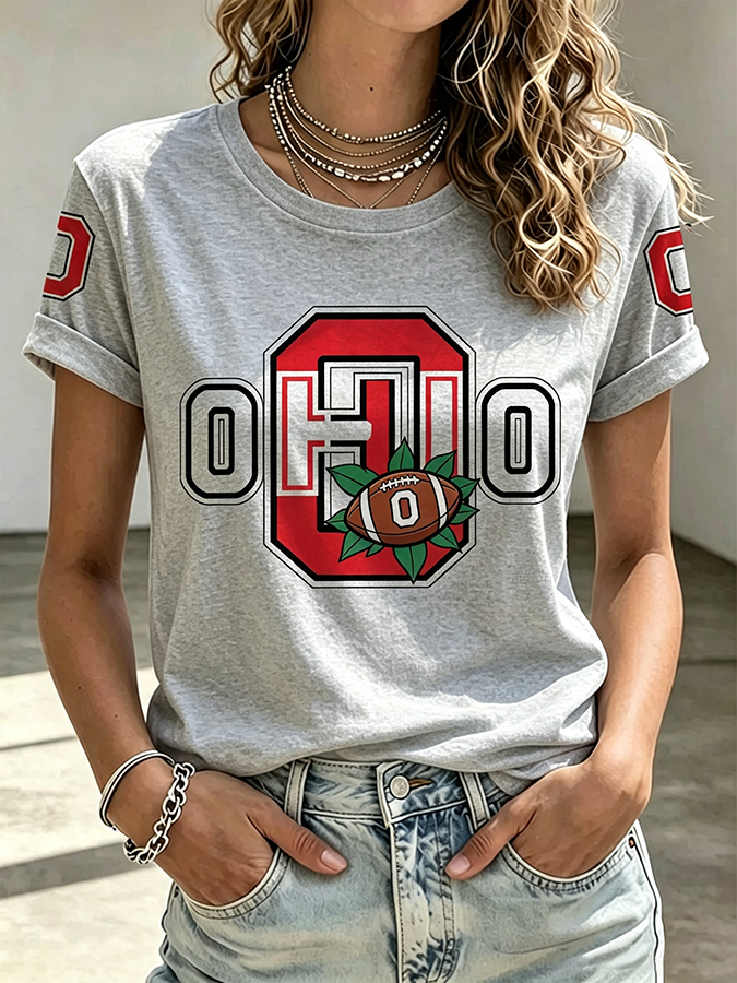 Ladies' Rugby Printed Round Neck T-Shirt