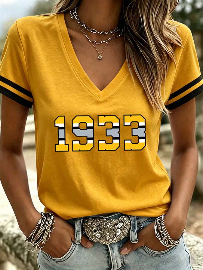 Women's Casual Football Printed V-Neck T-Shirt