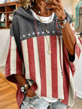 Women's American Patriotic Design Printed Hooded Short-Sleeve Top