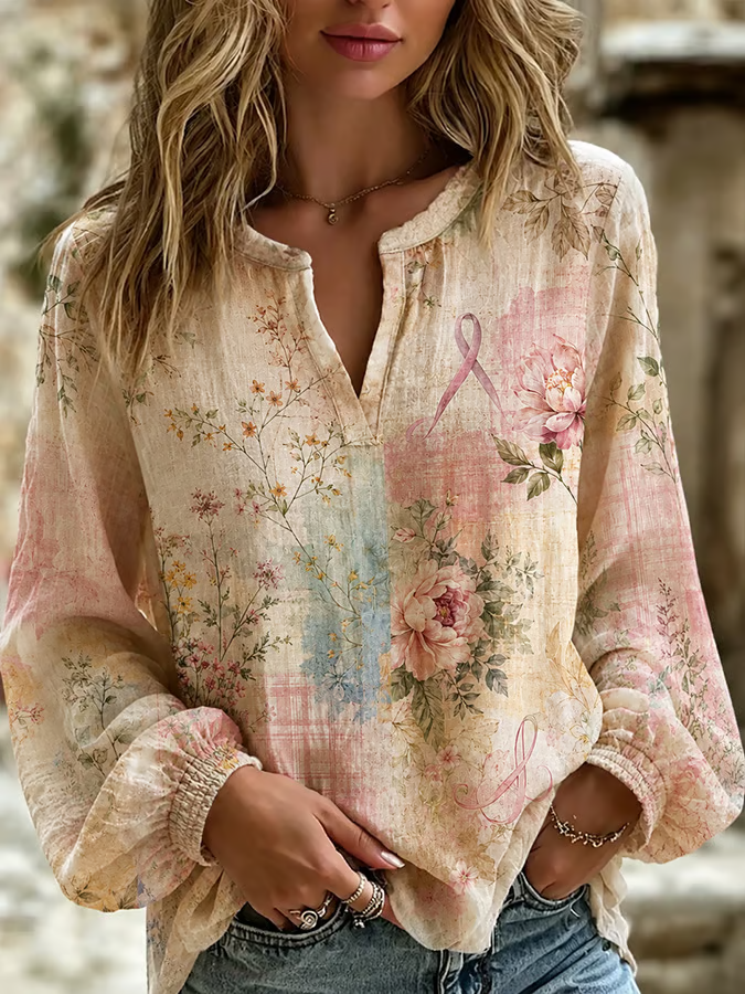 Women'S Floral Art Printed Casual Top