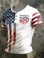 Men'S And Women'S 250Th Anniversary Celebration Henry Round Neck Button T-Shirt