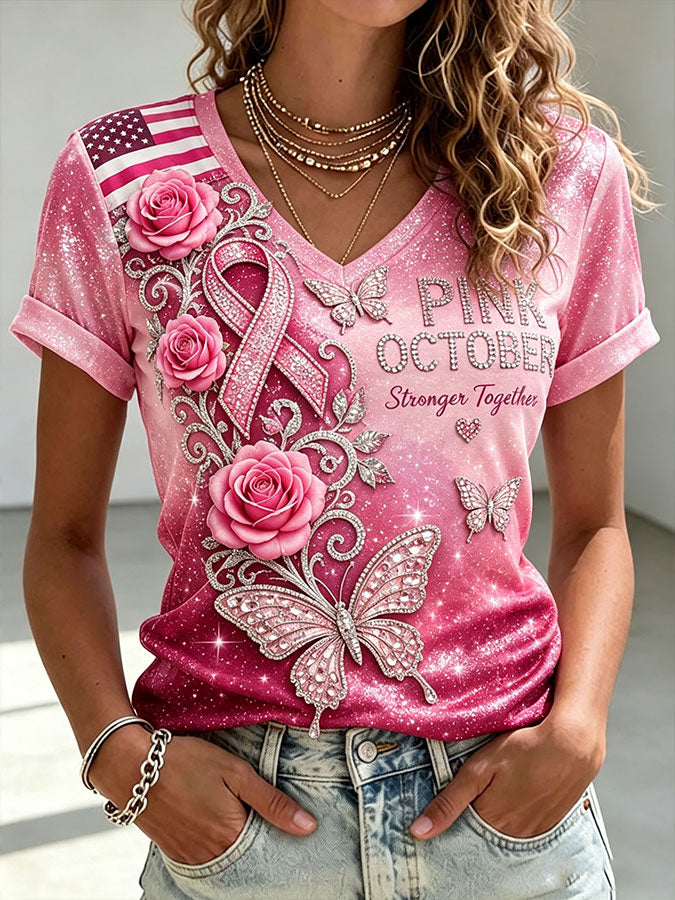 Women'S Pink Art Print Short-Sleeve T-Shirt