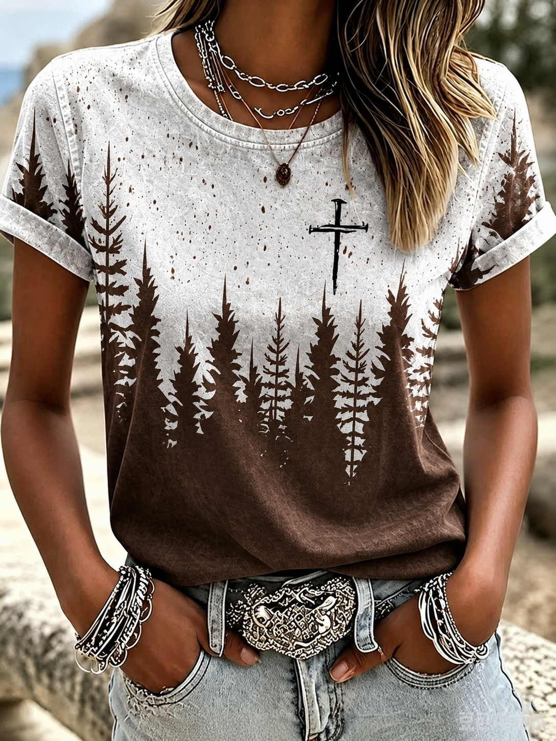 Women's Retro Forest Faith Casual T-shirt
