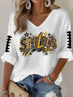 Women'S Football  Print Waffle  Top