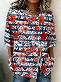 Women'S Patriotic Flower Independence Day Commemorative Printed Casual Shirt