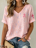Women's Pink Art Printed Round Neck T-shirt