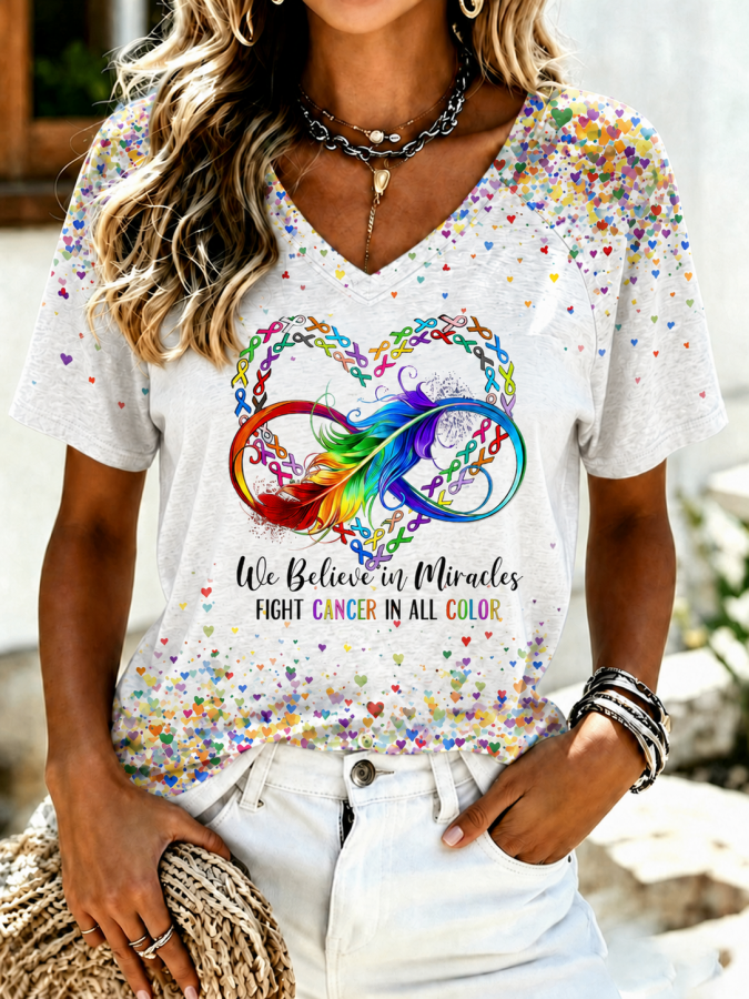 Women'S���We Believe In Miracles Fight Cancer In All Color��� Printed T-Shirts