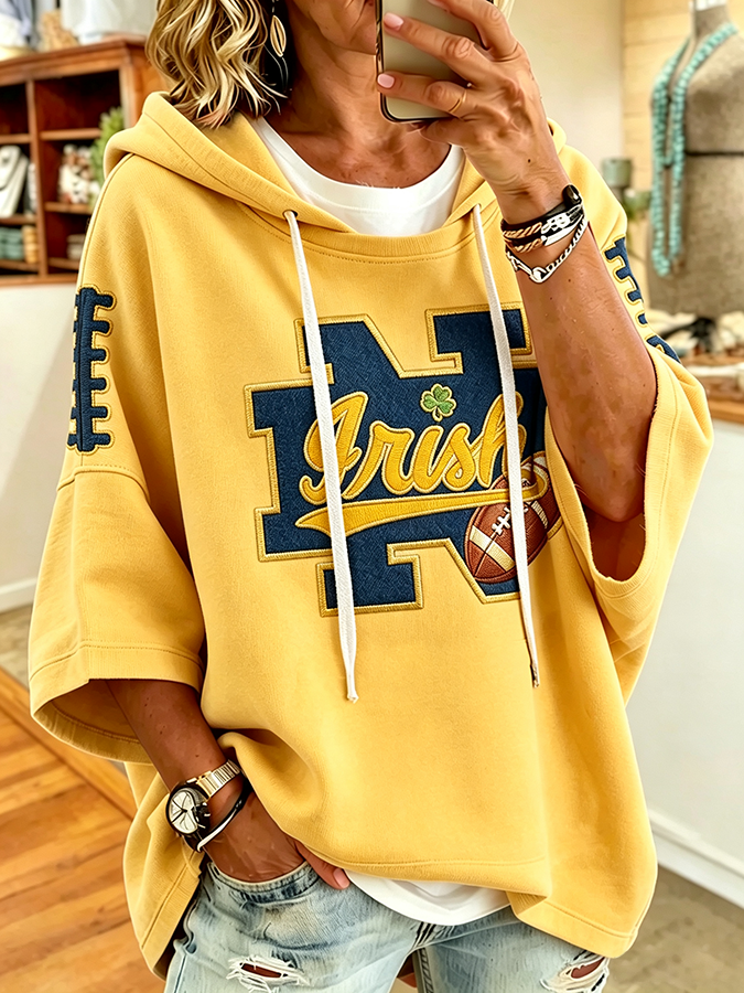Women'S Retro Rugby Printed Hoodie