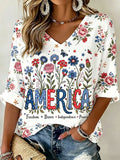 Women's Casual 250 Year Print V-Neck Short Sleeve T-Shirt