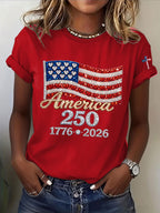 Women's America Flag Print Casual T-shirt