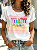 Women's Cancer Awareness Month Retro Print T-shirt