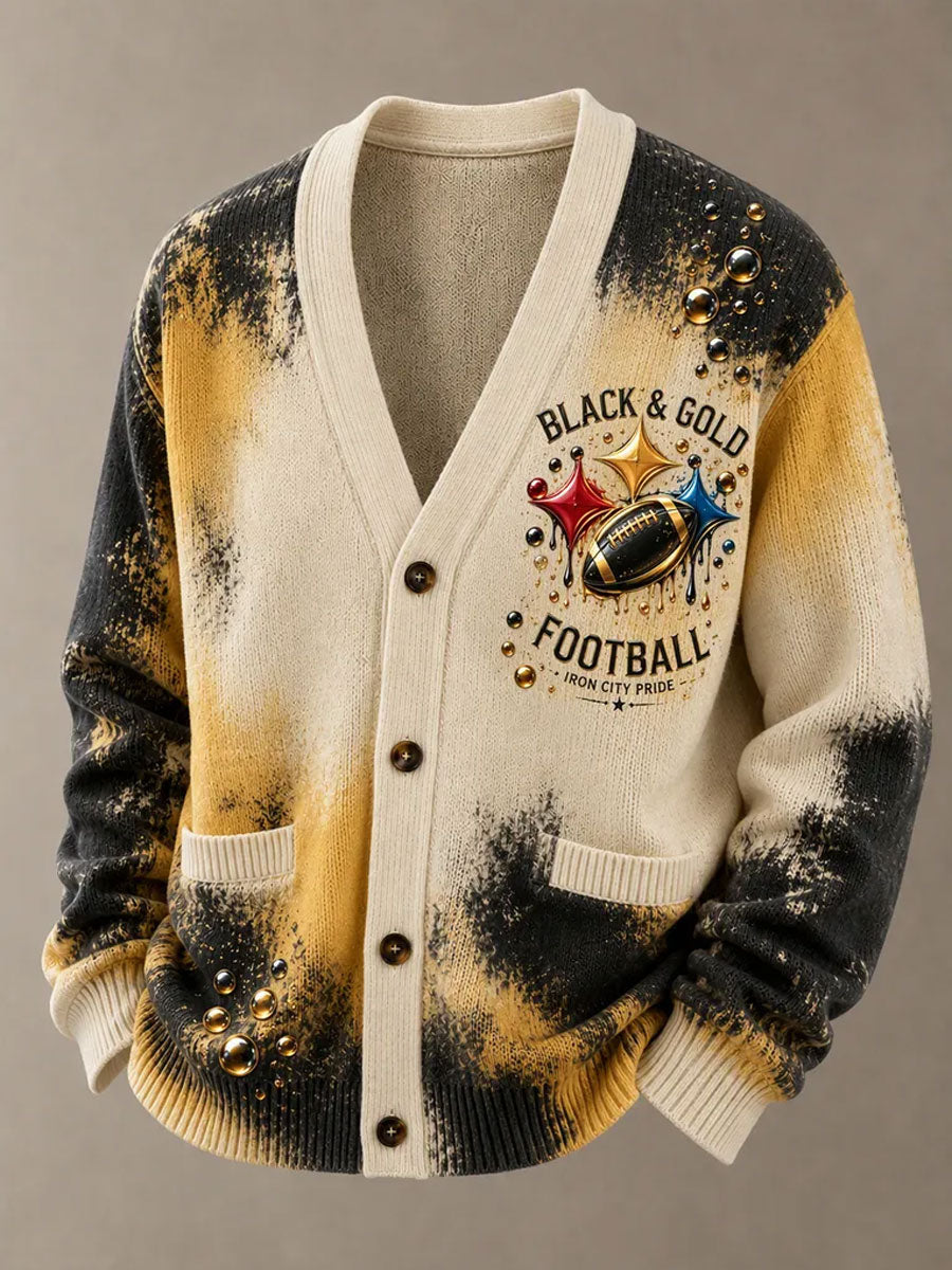 Men'S Casual Football Printed Cardigan