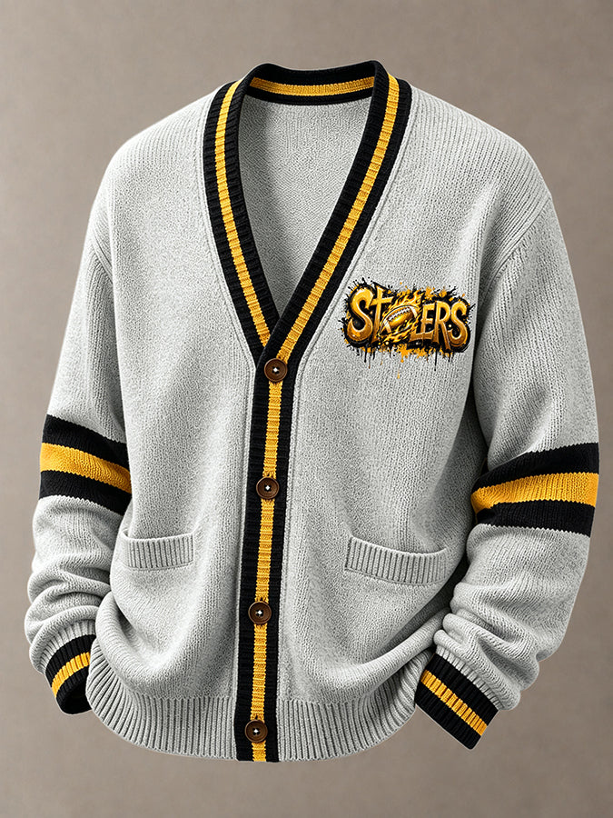 Men'S Casual Football Printed Cardigan