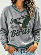 Women's Football Print V-Neck Color Block Sweatshirt