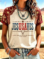 Women'S Western-Style Retro Faith Print  T-Shirt
