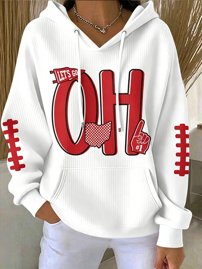 Ladies' Rugby Printed Hooded Sweatshirt