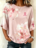 Women's Pink Art Print Crew Neck Top