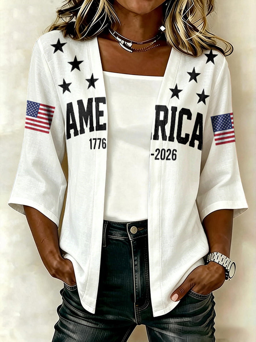 1776 Independence Day Women's Flag Printed Casual Cardigan