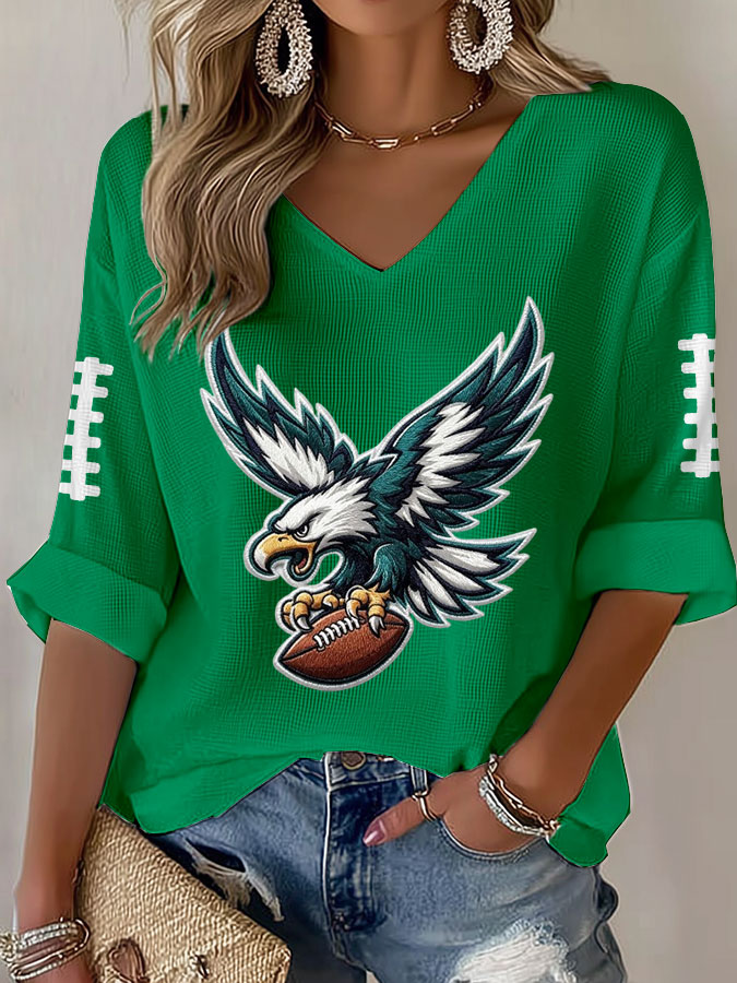 Women'S Football Print Waffle  Top
