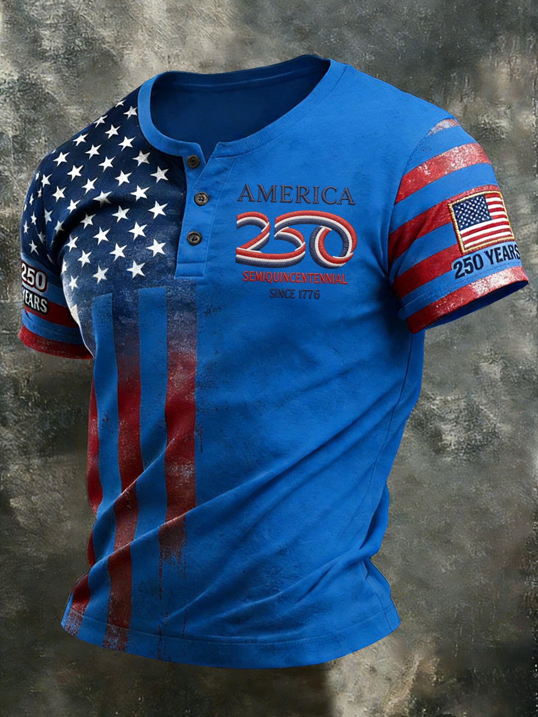 Men'S And Women'S 250Th Anniversary Celebration Henry Round Neck Button T-Shirt