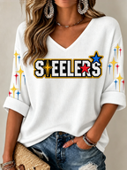 Women's Football Printed V-Neck T-Shirt