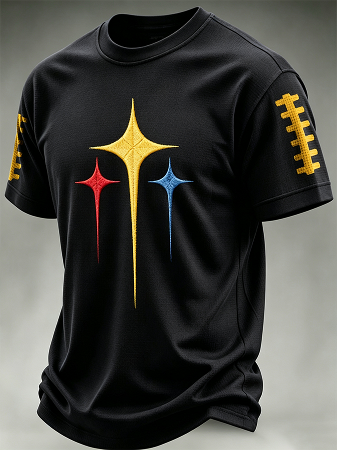 Men's Football Print Waffle Round Neck T-Shirt