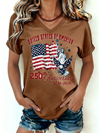 Women's 1776-2026 Statue of Liberty Anniversary Eagle Print V-neck T-shirt