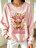 Women'S Breast Cancer Highland Cow Print Long Sleeve Top