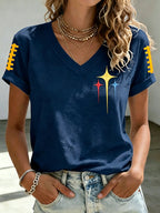 Women's Football Printed Casual V-neck T-shirt