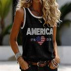 Women's USA Rhinestone Pattern Vintage Tank Top