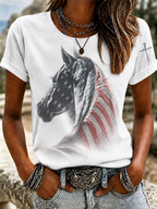 Women'S Western Horse Art Faith Art Printed Round Neck T-Shirt