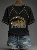 Women'S Football V-Neck Off-Shoulder T-Shirt