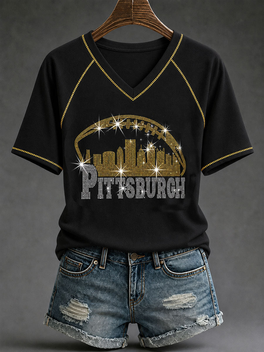 Women'S Football V-Neck Off-Shoulder T-Shirt