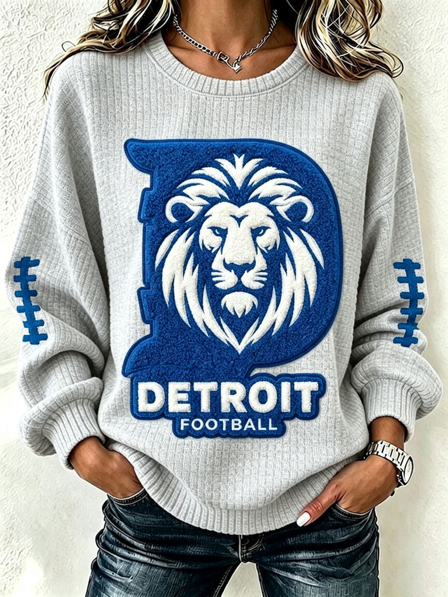 Women's Football Print Crew Neck Check Sweatshirt